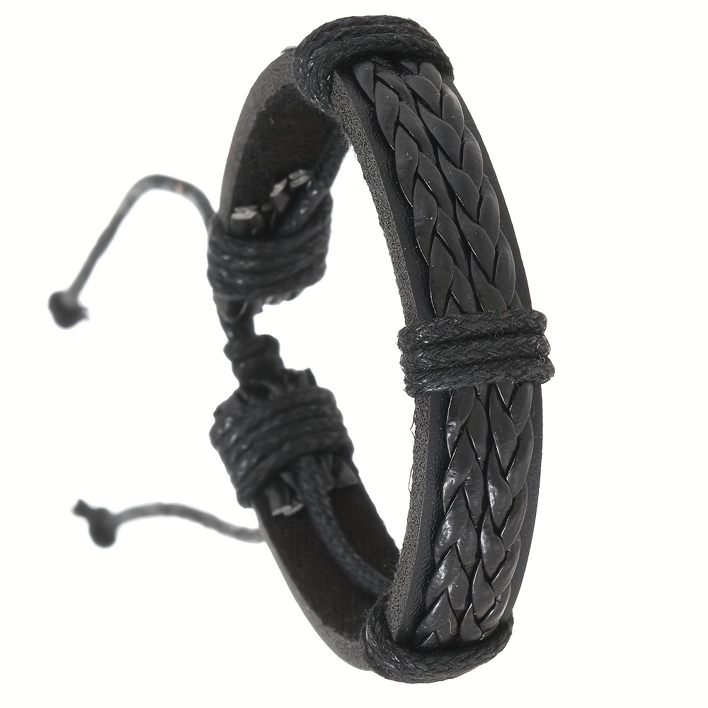Adjustable Vintage Handwoven Leather Bracelet Dark Brown